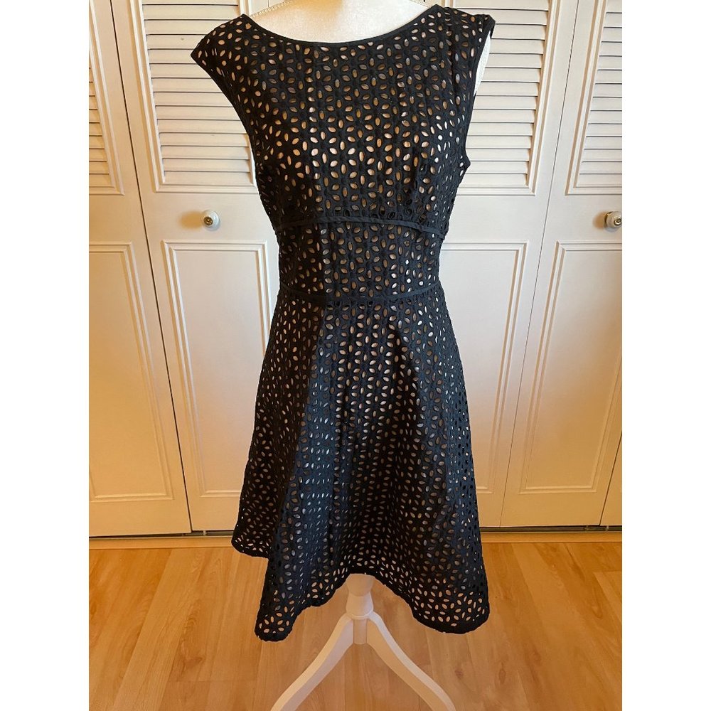 Ann Taylor Loft sleeveless Black eyelet Dress w/tan underlay, Fit and Flare Dres